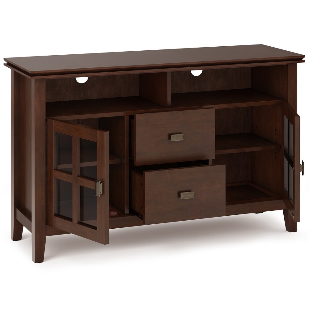 WYNDENHALL Stratford SOLID WOOD 48 inch Wide Contemporary TV Media Stand in Russet Brown For TVs upto 55 inches