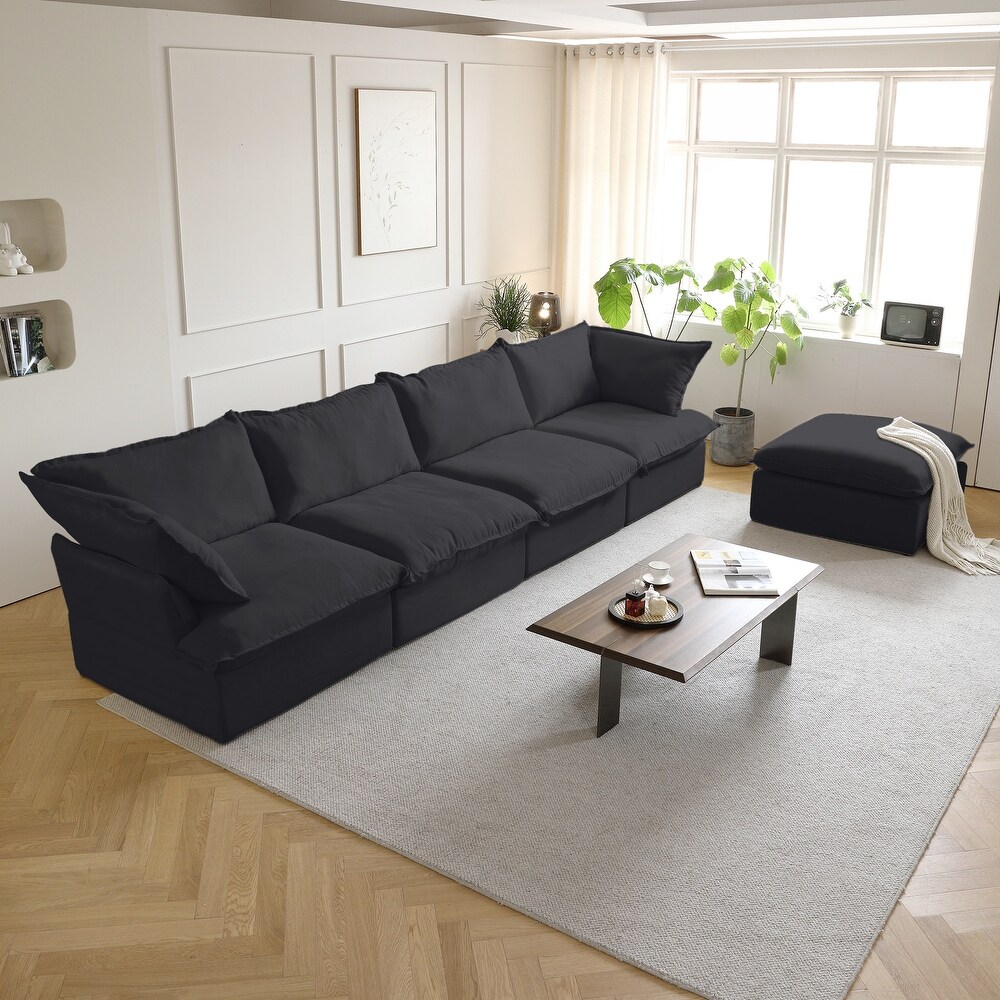 L Shape Modular Sectional Sofa 5 Seats with Chaise Ottoman