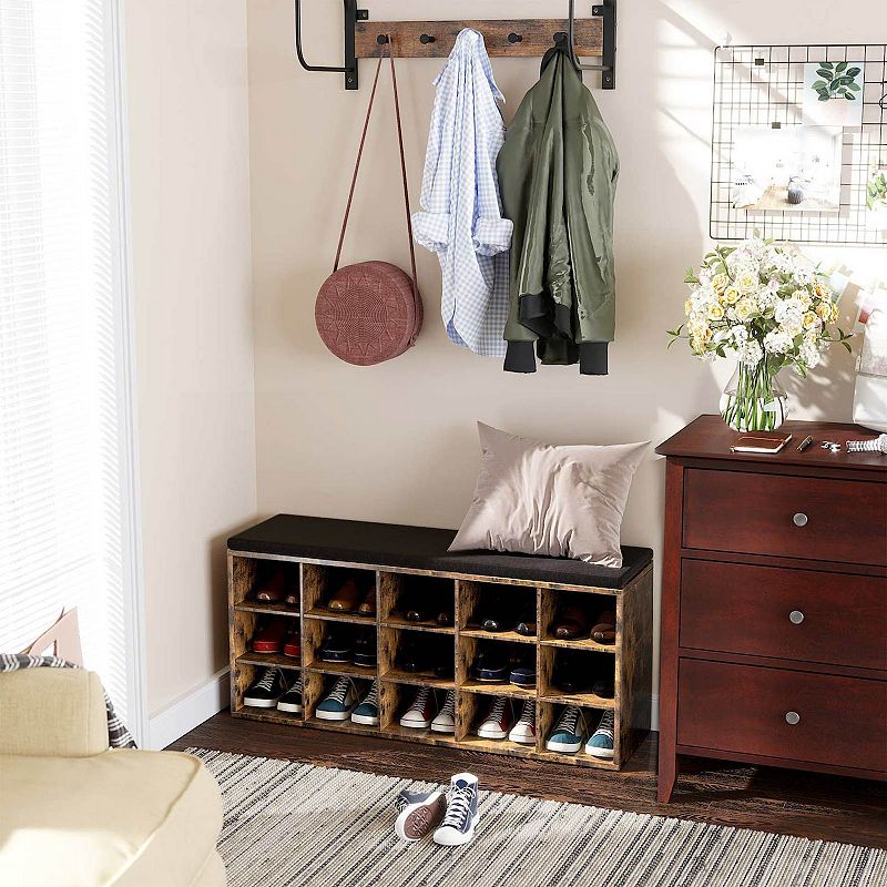 Shoe Bench with Cushion， 15-Cube Storage Bench