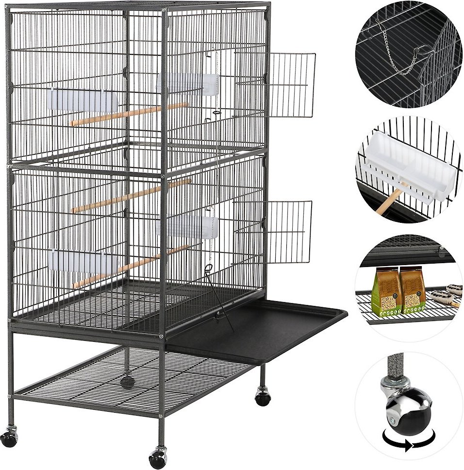 Yaheetech 52-in H Large Bird Rolling Cage and Storage Shelf， Hammered Black