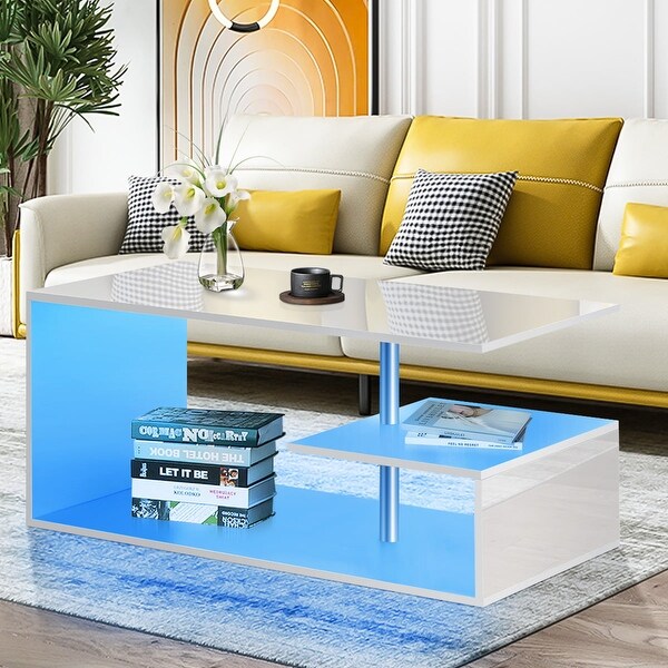 Coffee Table Modern LED Coffee Table High Gloss Cocktail Table for Living Room