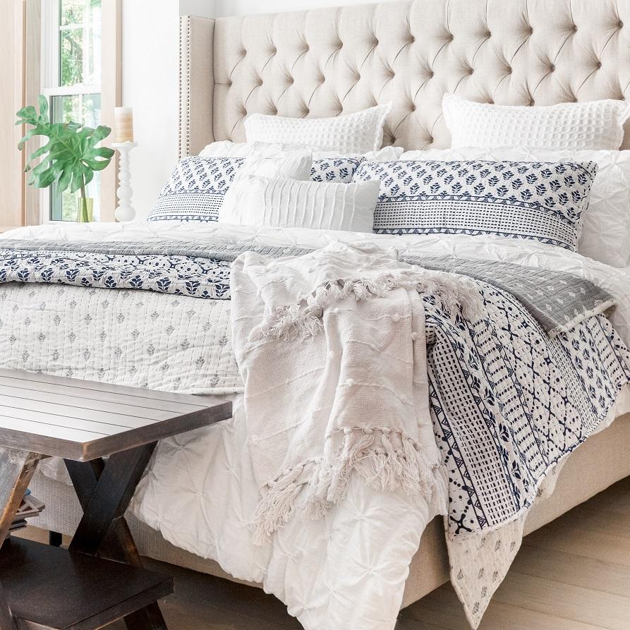 Bedding Bundle: Monique Stripe Quilt + Ravello Pintuck Comforter - King