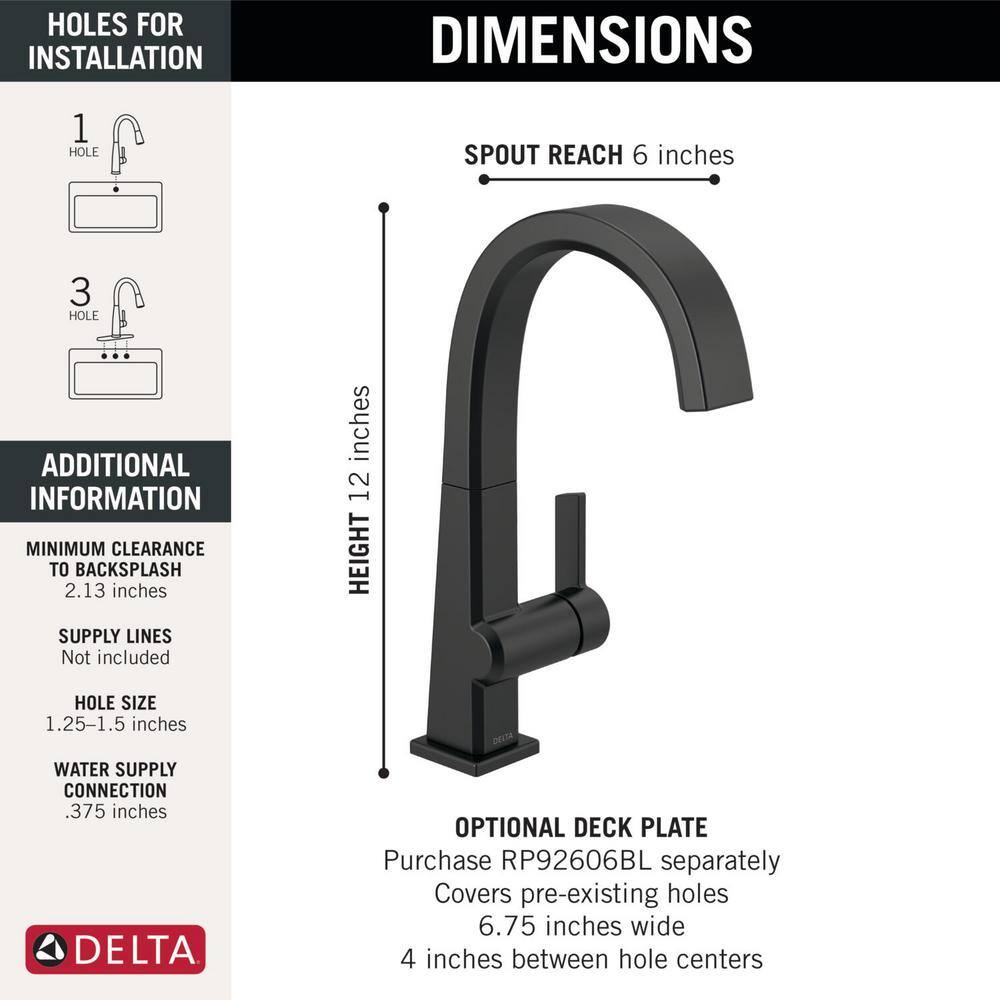 Delta Pivotal Single-Handle Bar Faucet in Matte Black 1993LF-BL