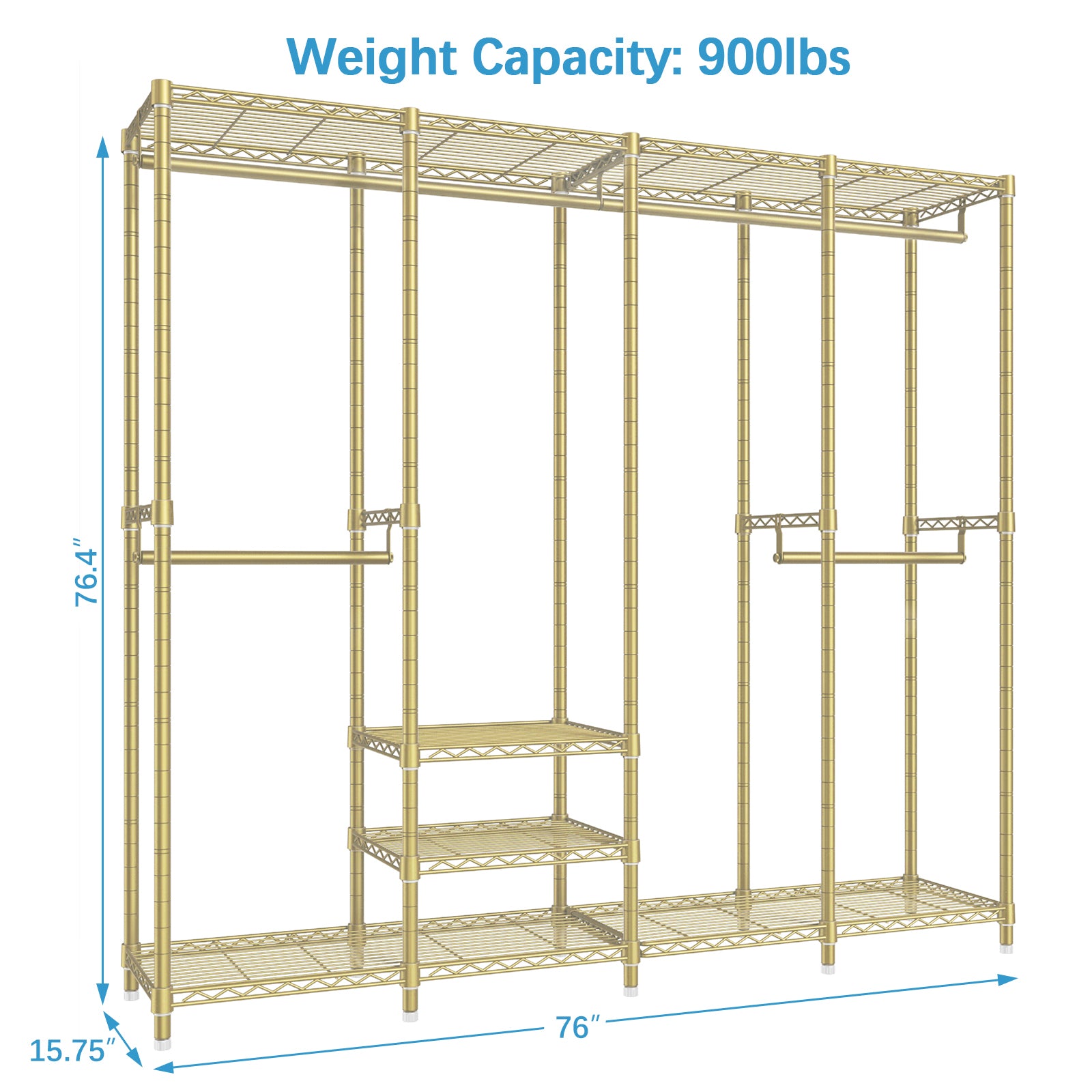 VIPEK V40 Garment Rack Heavy Duty Clothes Rack, 76"L x 15.7"W x 75.6"H, Max Load 800lbs, Gold