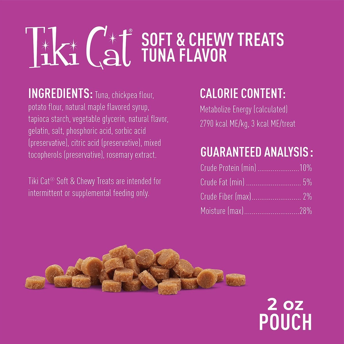 Tiki Cat Soft and Chewy Tuna Flavor Grain-Free Cat Treats， 2-oz pouch