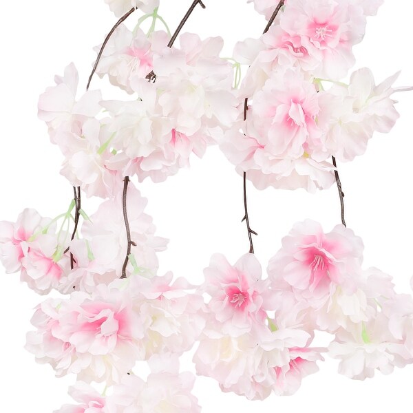 Set of 3 Pink Artificial Cherry Blossom Cluster Flower Stem Hanging Spray 58in