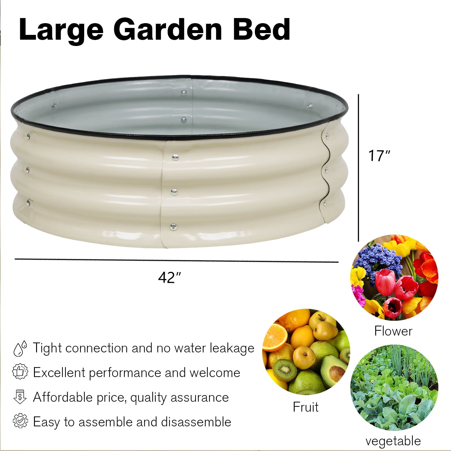 Aoodor 9'' Tall Aluzinc Metal Raised Garden Bed 30'' Round, Outdoor Garden Planter Box Beige Set of 2