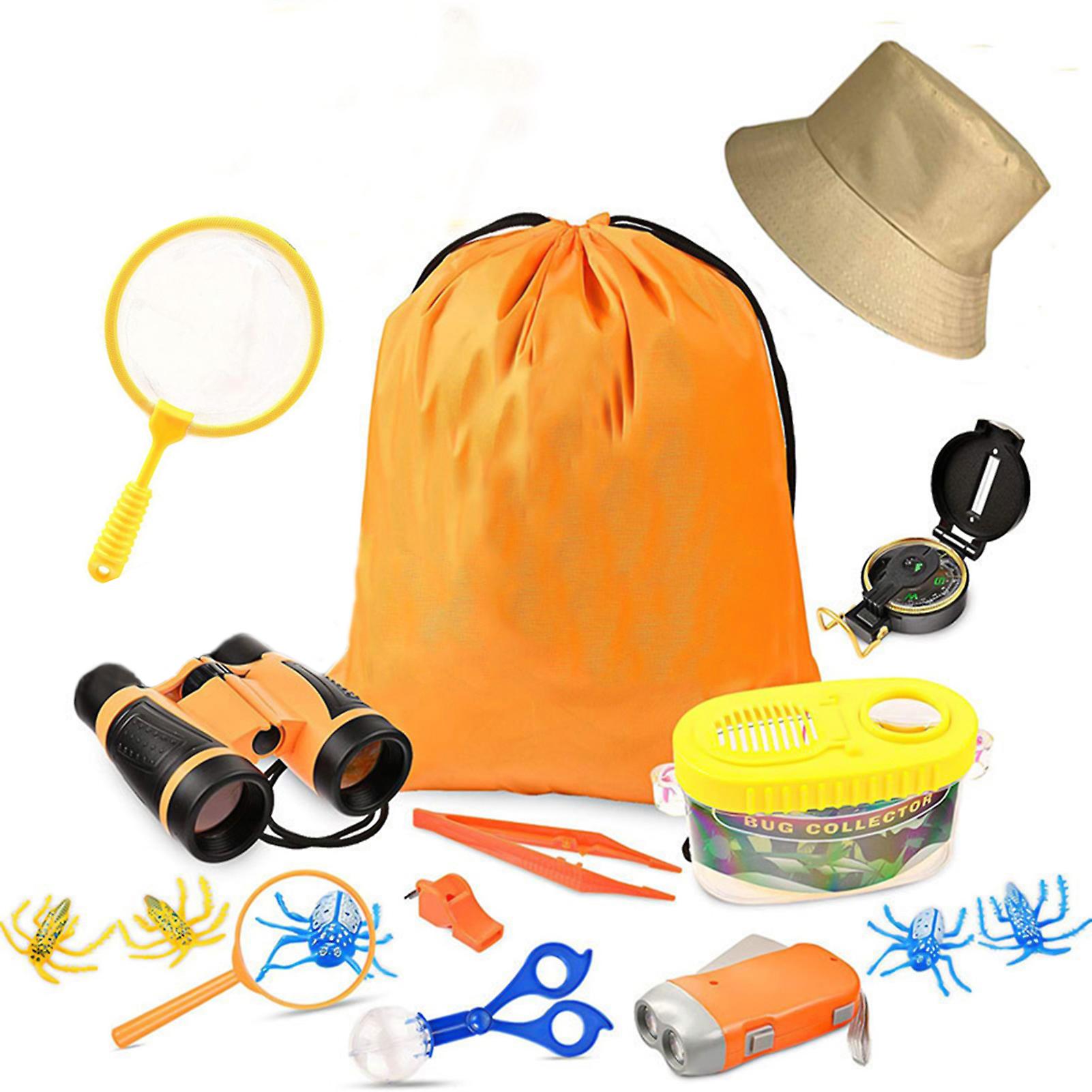 Kids Adventure Kit Outdoor Explorer Kit Early Educational Toy With Binoculars Butterfly Net Backpack Hat Bug Insect Collection Box Compass Whistle Mag