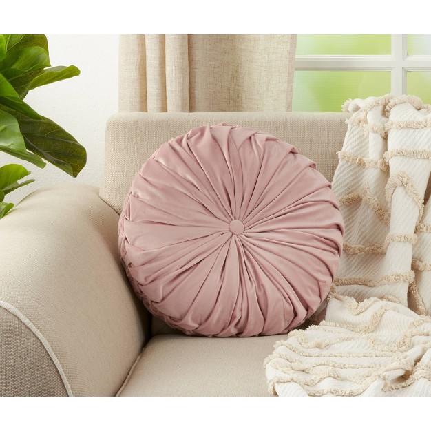 Velvet Pintucked Poly Filled Round Throw Pillow Blush Saro Lifestyle