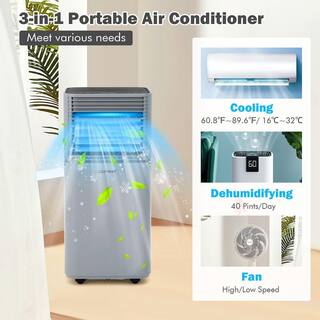 Costway 8000 BTU ASHRAE 5300 BTU (DOE) Portable Air Conditioner Cools 230 sq. ft. with Dehumidifier Remote in Gray FP10110US-GR