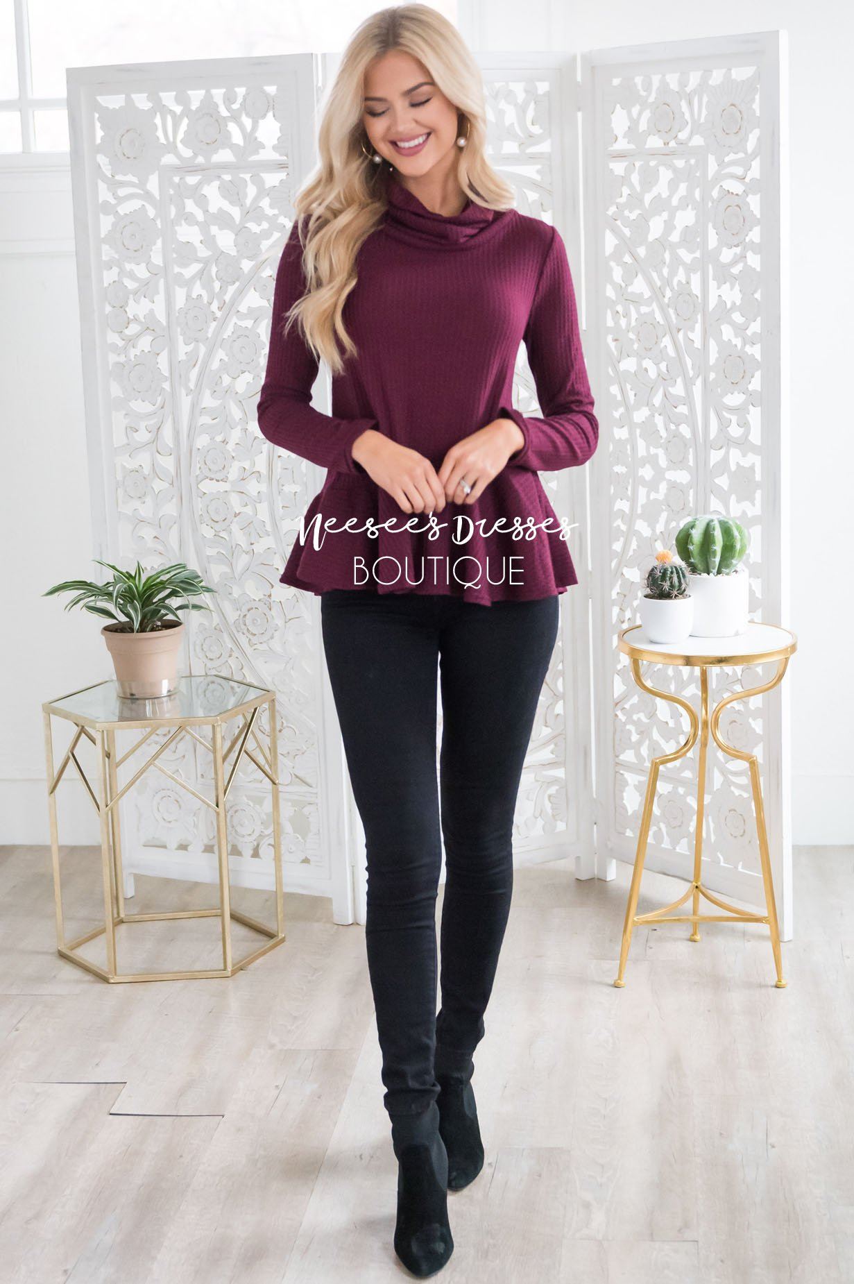 Winter Wishes Cowl Neck Peplum Top