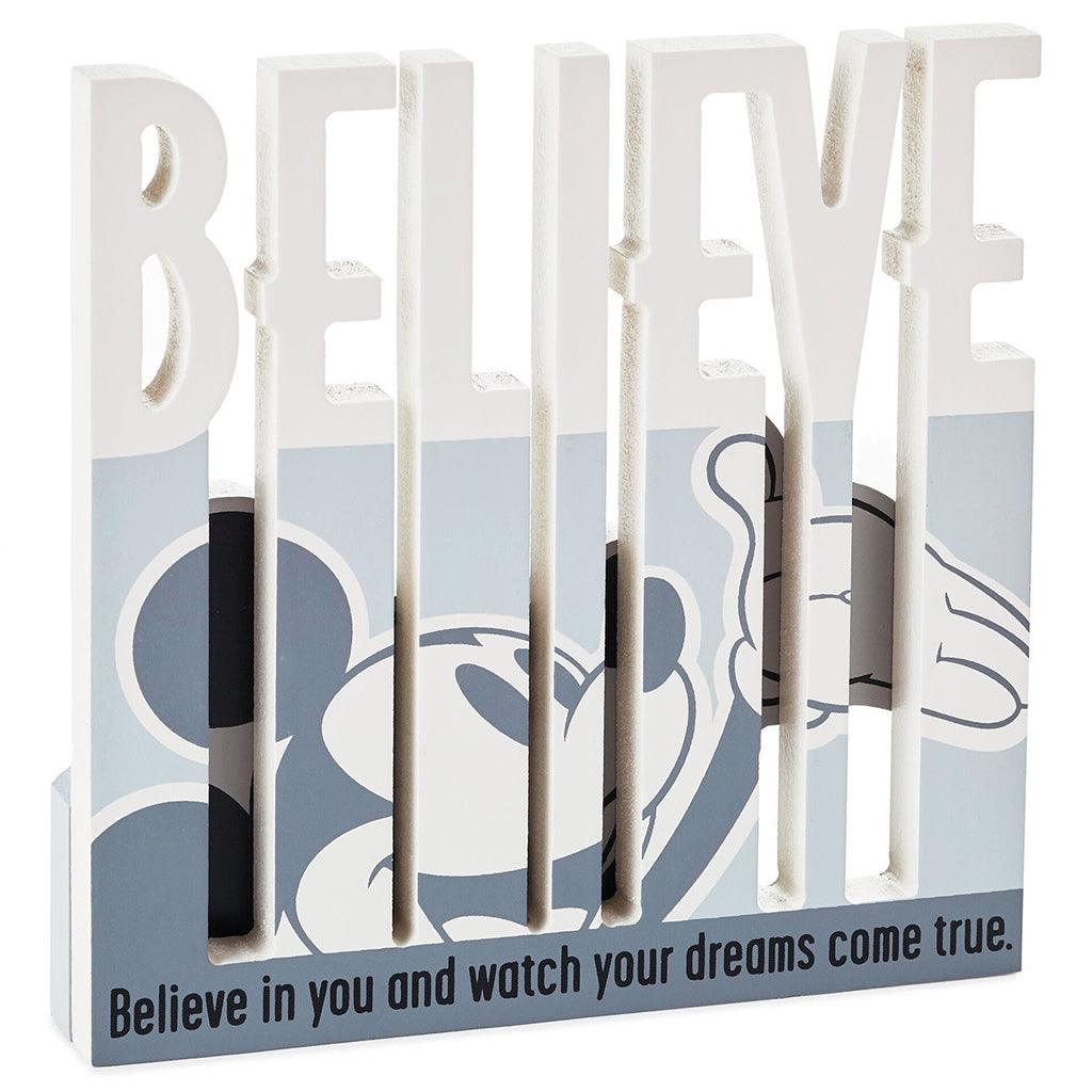 Hallmark  Disney Mickey Mouse Believe Wood Quote Sign, 6x6