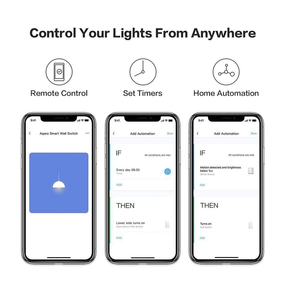 Aqara Smart Wall Switch (No Neutral Double Rocker) Requires Hub Remote Control and Timer for Home Automation WS-USC02