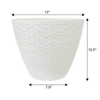 Vigoro 13 in. Kingfield Medium Beige Woven Texture Resin Planter (13 in. D x 10.8 in. H) with Drainage Hole HD1438B-030R