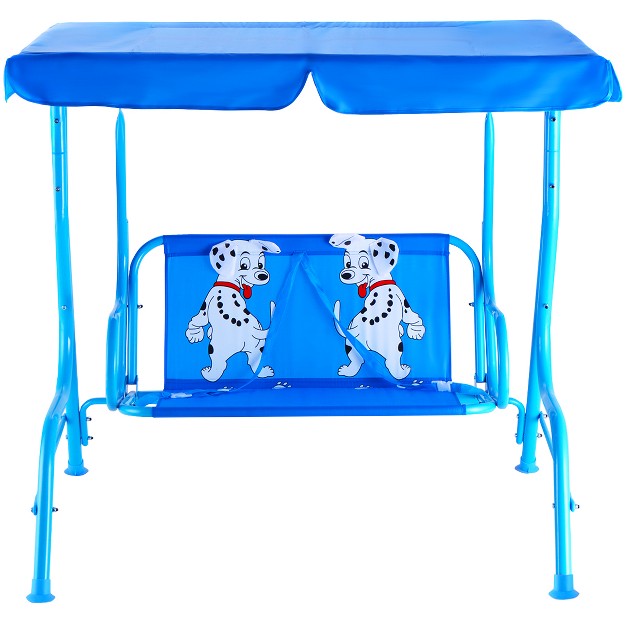 Costway Kids Patio Swing Chair Children Porch Bench Canopy 2 Person Yard Furniture Blue