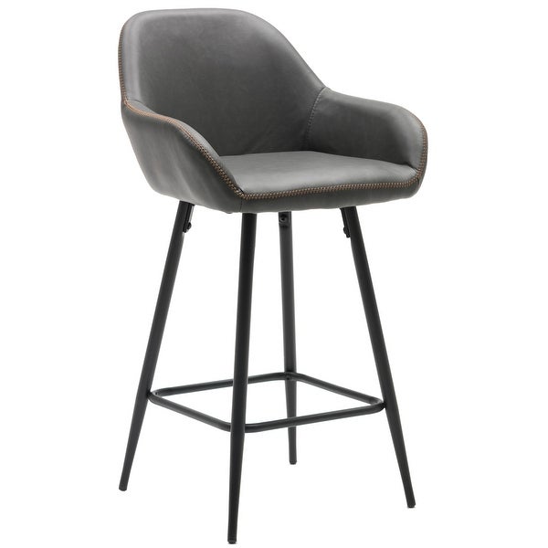 Grey Bucket Upholstered Dark Accent Barstool Chair (Set of 2)