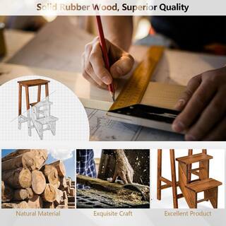 WELLFOR 3-in-1 3-Step Rubber Wood Folding Step Stool 200 lbs. with Convenient Handle in Natural JV10235-HGY-CF