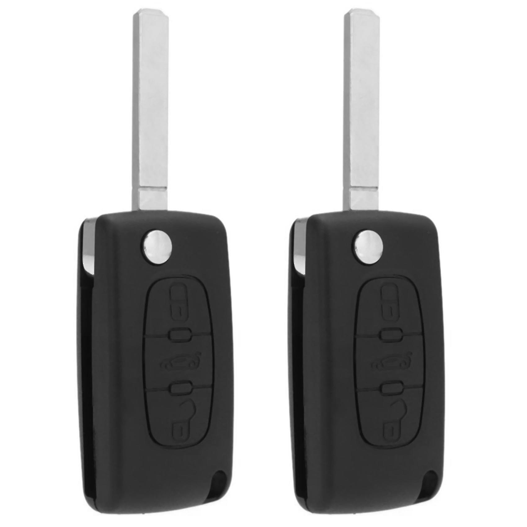 2x Flip Folding Remote Car Keyless Key Case Shell For 407 307 308 607 3 Buttons