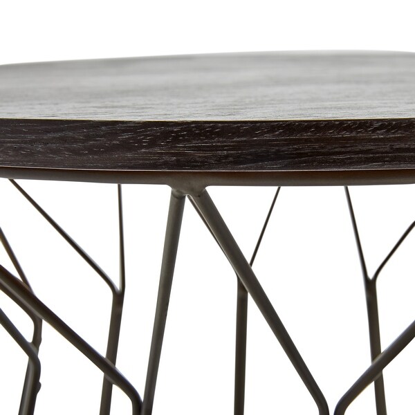 Elle Decor Fleur Black Metal Side Table with Wood Top