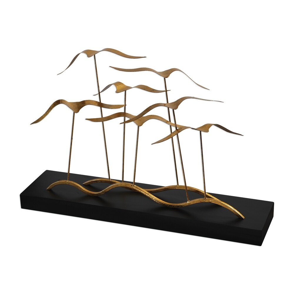 Uttermost Flock of Seagulls Metallic Gold Leaf Sculptures