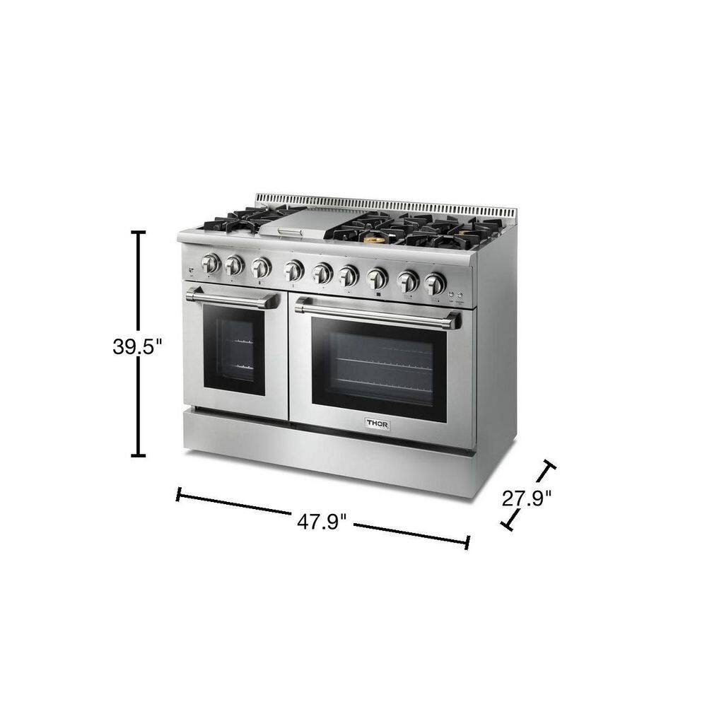 Thor Kitchen 48 in. 6.7 cu. ft. Double Oven Gas Range with Convection Oven in. Stainless Steel HRG4808U