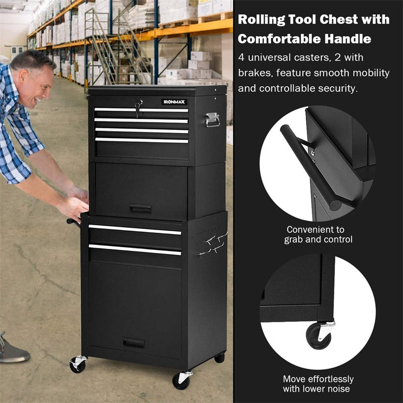 6-Drawer Rolling Tool Chest 3-in-1 Tool Storage Cabinet with Auto Locking System & Lockable Wheels