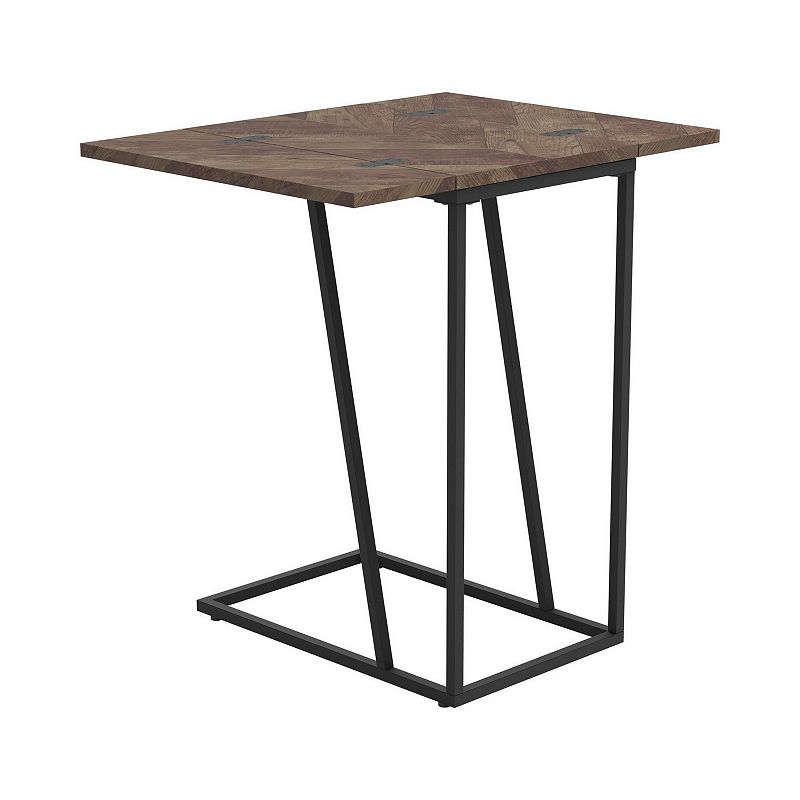 Accent Table with Wooden Extendable Top and Metal Frame， Brown and Black