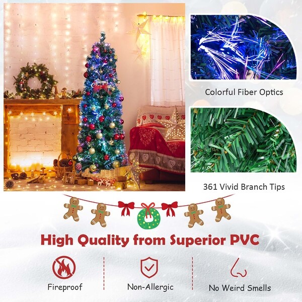 Costway 5/6/7/8 FT PreLit Artificial Xmas Tree with Colorful Fiber