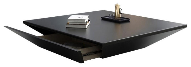 Modern Black Wood Coffee Table with Storage Square Drum with Drawer   Transitional   Coffee Tables   by Homary International Limited  Houzz