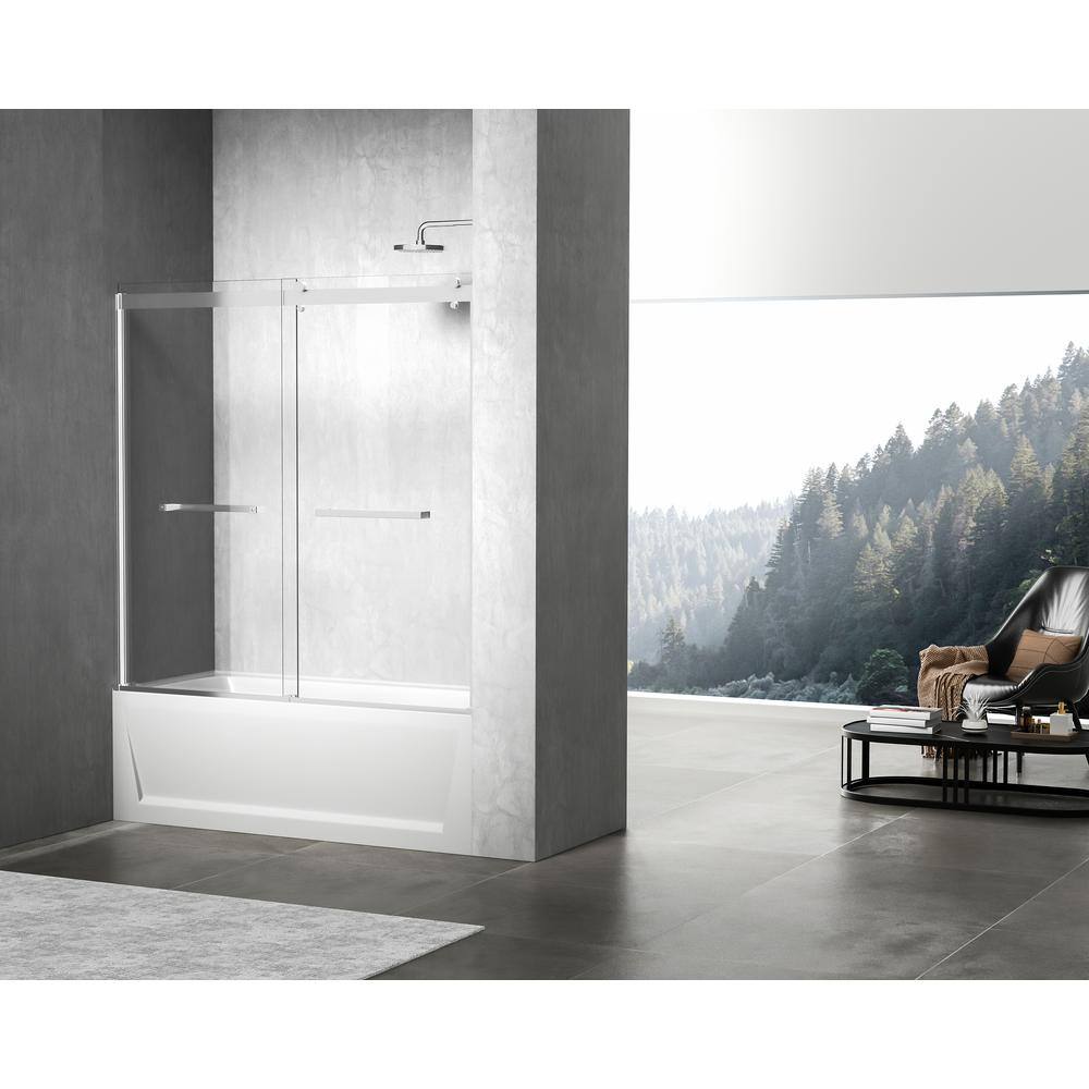 Simply Living 60 in. W x 60 in. H Frameless Sliding Tub Door in Polished Chrome with Clear Glass TBDR2223030CH