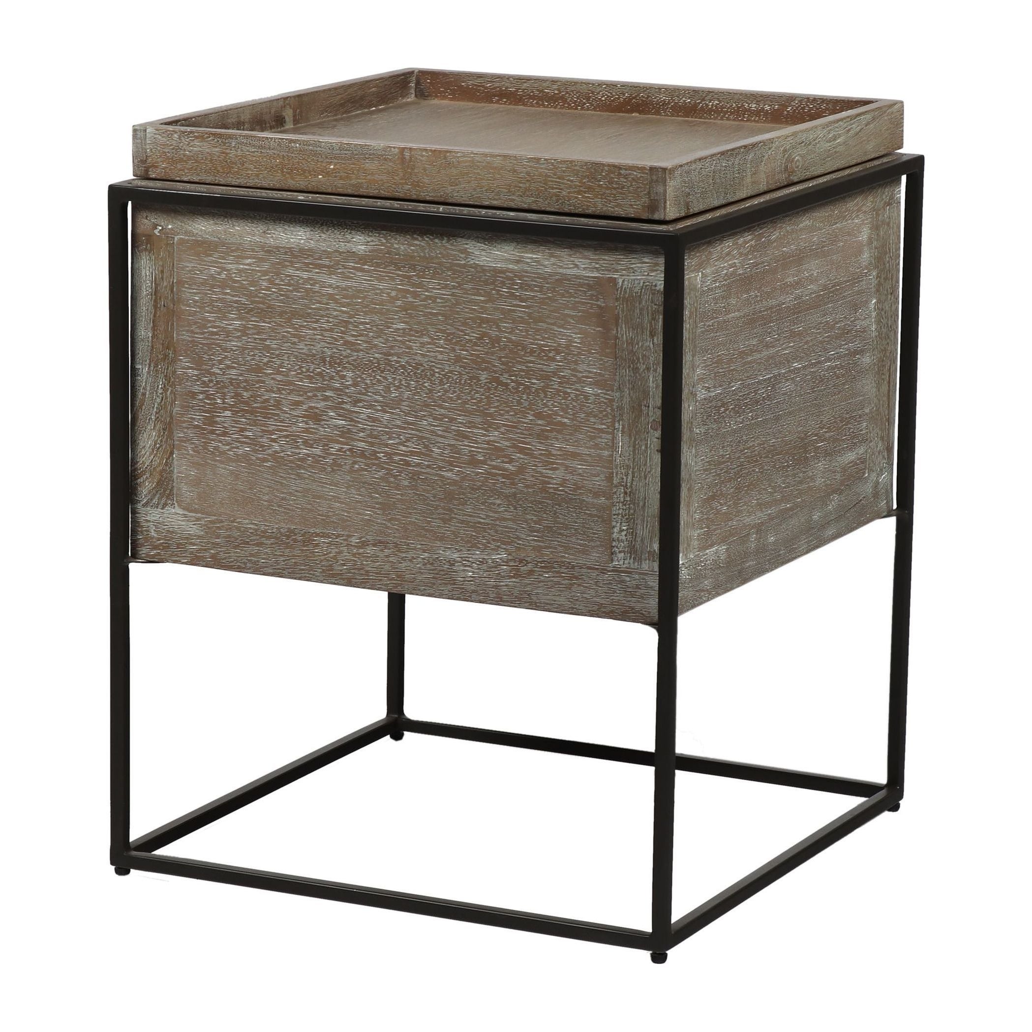 Banks Mango and Metal File Table with Tray Top and Storage