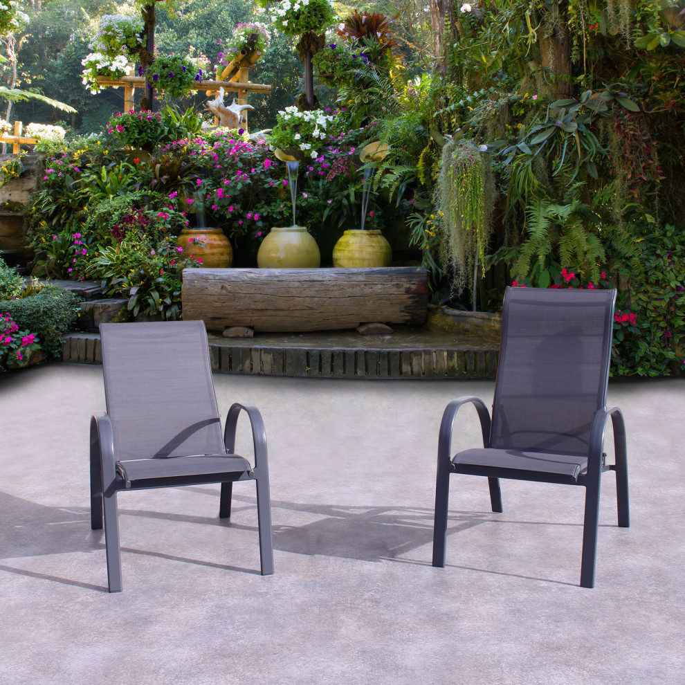 Courtyard Casual Santa Fe Alum Sling Reclining Chair  Set of 2   Transitional   Outdoor Lounge Chairs   by Courtyard Casual  Houzz