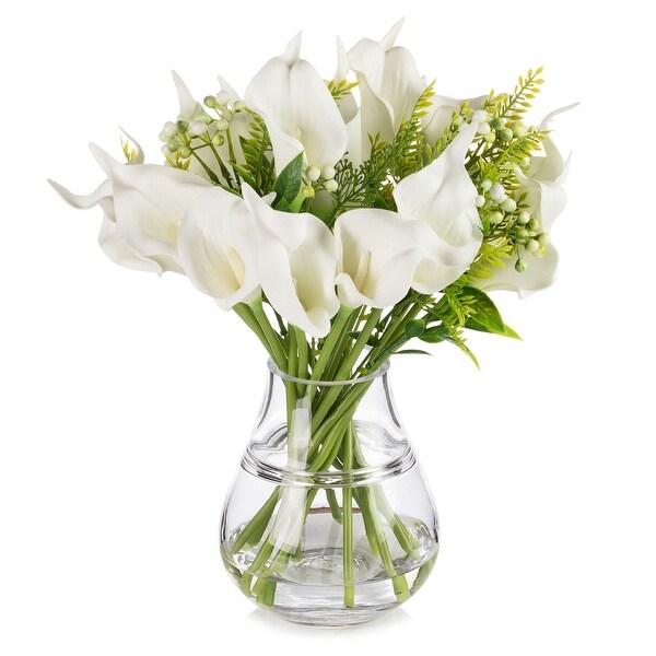 Mixed Real Touch Lily Flower Arrangement in Clear Glass Vase with Acrylic Water For Home Wedding Decoration