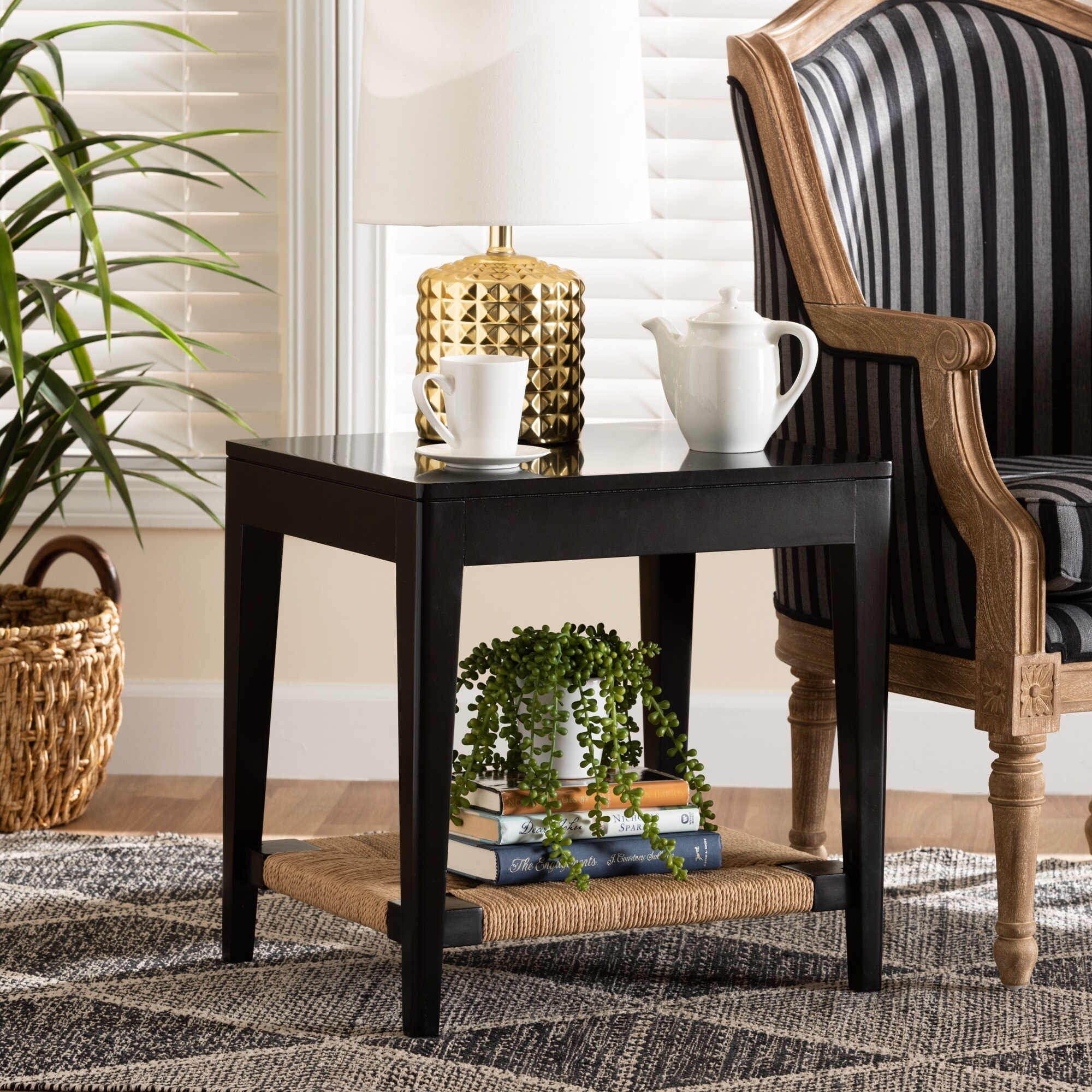 Freya Modern Bohemian Black Finished Bayur Wood End Table