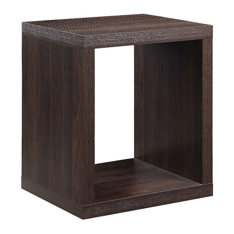 End Table with Wooden Frame and Open Shelf， Walnut Brown