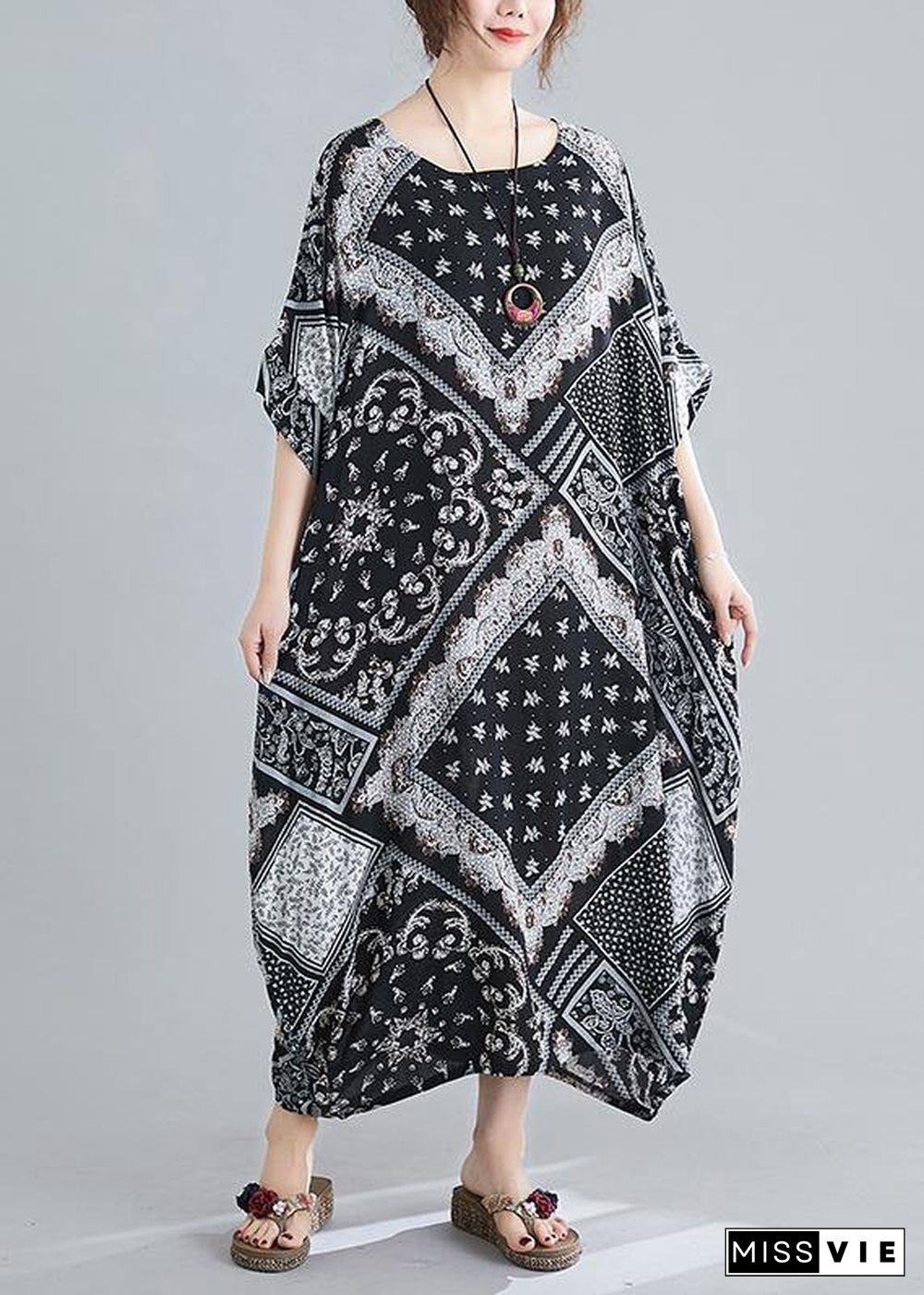 Women O Neck Summer Quilting Dresses Photography Black Print Traveling Dress