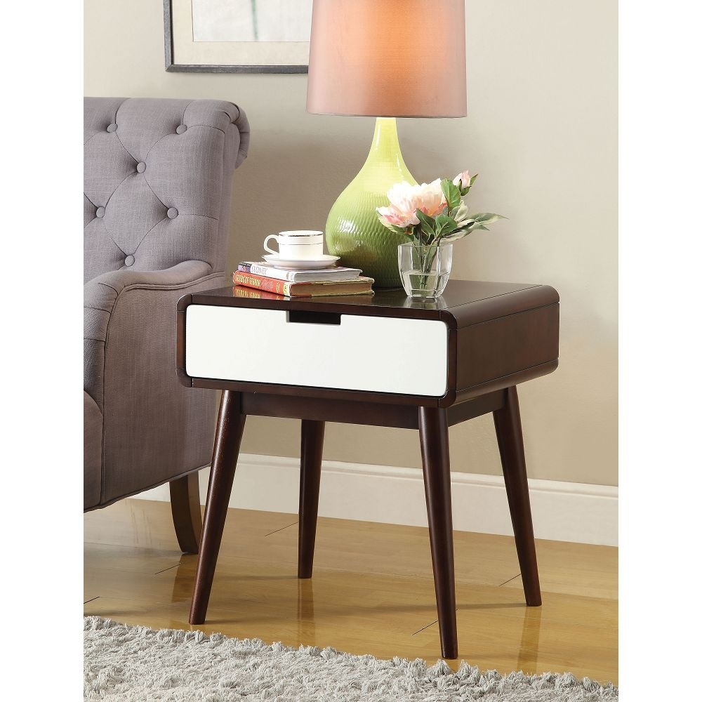 Aoolive Coffee Table End Table in Espresso and White for Living Room Furniture