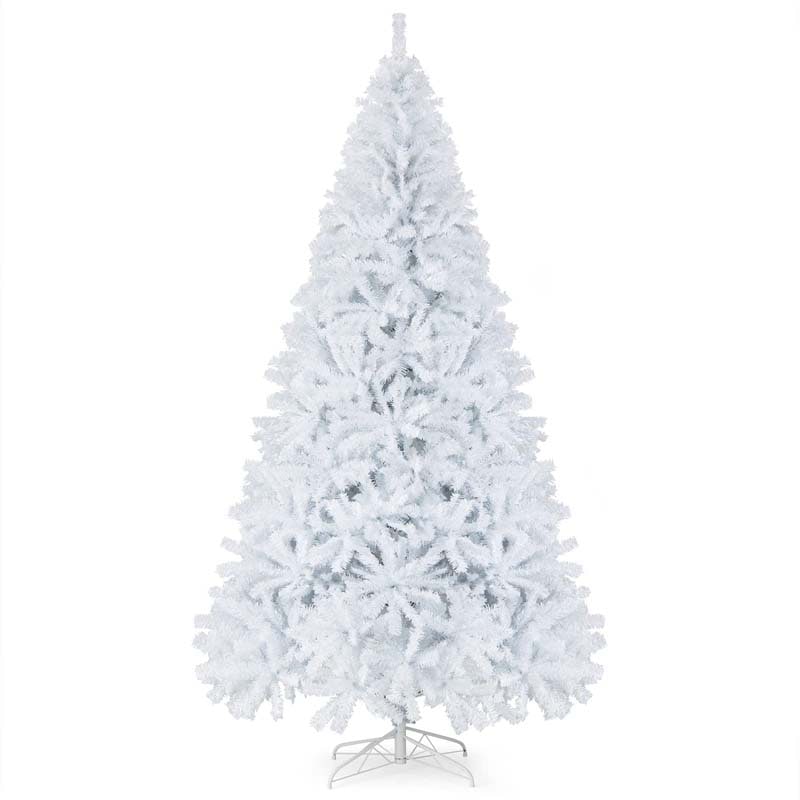 6/7.5/9FT White Hinged Artificial Christmas Tree, Premium Unlit Spruce Full Tree with Metal Stand