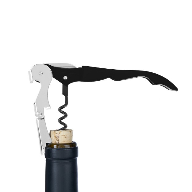 True Truetap Soft Touch Black Double Hinged Waiter s Corkscrew Stainless Steel Wine Key With Foil Cutter