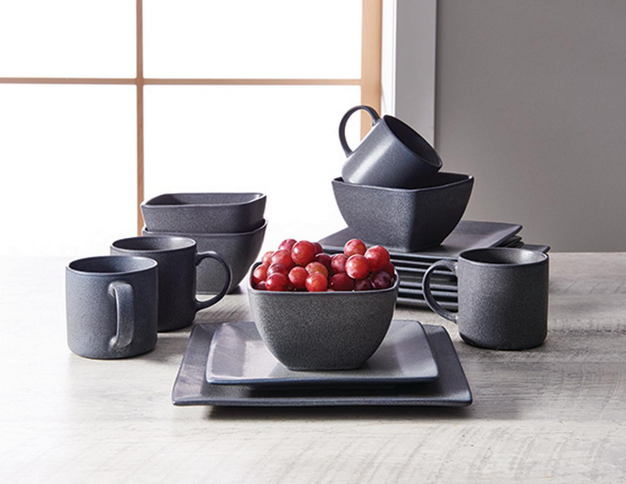 Better Homes and Gardens- Dark Gray Square Stoneware 16-Piece Dinnerware Set