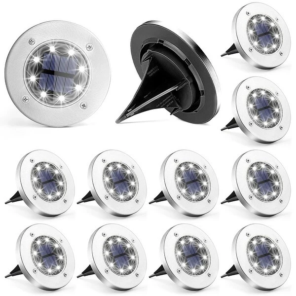 Solar Ground LED Lights In-Ground Disk Garden Lights (12 Pack/4 Pack)