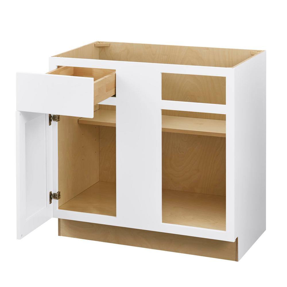 Hampton Bay Avondale Shaker Alpine White Ready to Assemble Plywood 36 in Blind Corner Base Cabinet (36 in x 34.5 in H x 24 in D) BBC36