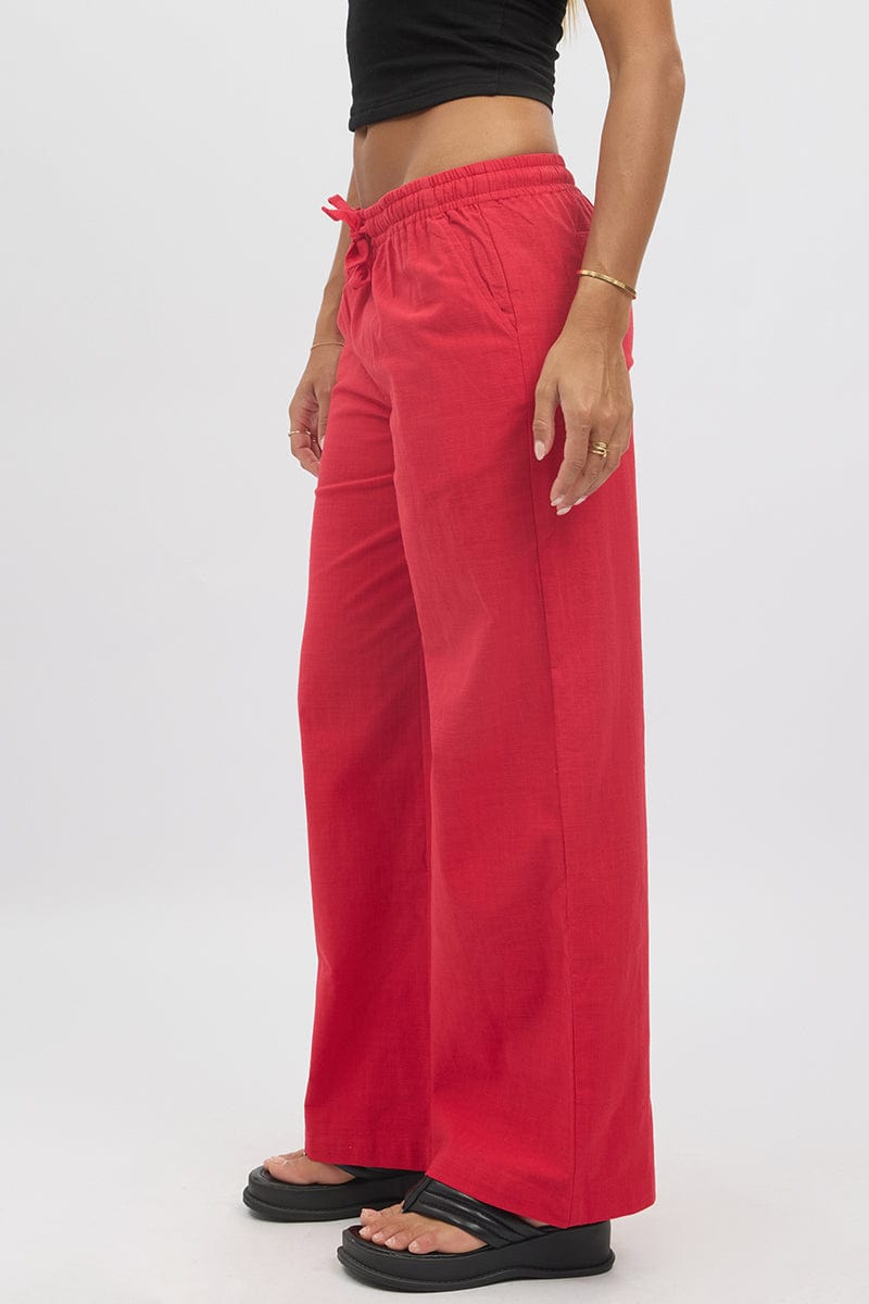 Red Wide Leg Pants Elasticated