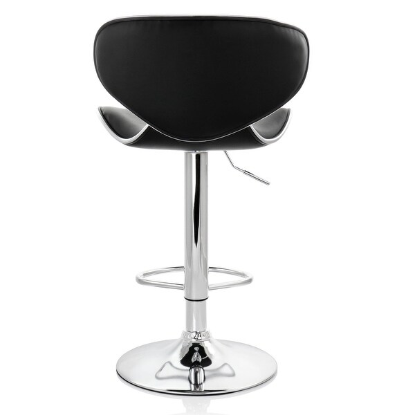 Elama Slim Faux Leather Modern Bar Stool Black Adjustable Swivel Base Set of 2