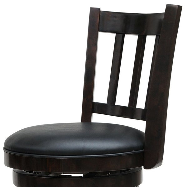 Swivel Counter Stool with Curved Vertically Slatted Back， Dark Brown