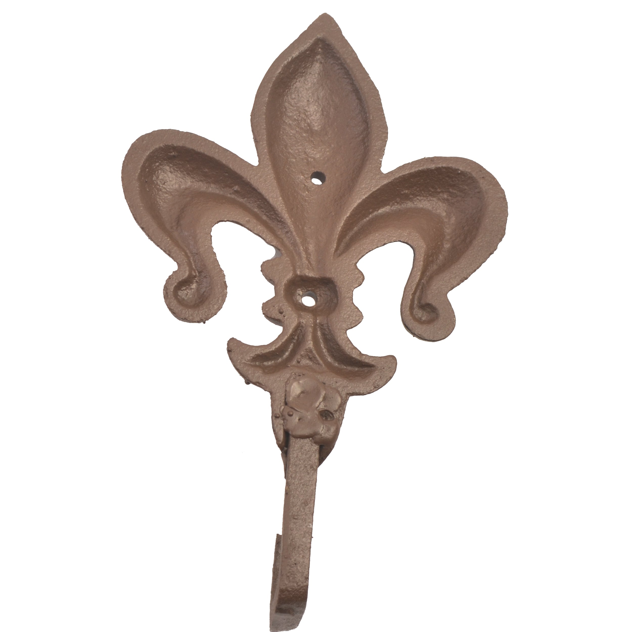 Fleur De Lis Wall Hook for Coats or Towels with Painted Distressed Brown Finish 6.625