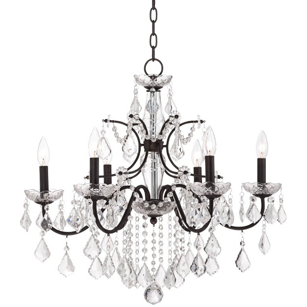 Wide French Scroll Arm Clear Crystal 6 light Fixture For Dining Room Home Foyer Kitchen Island