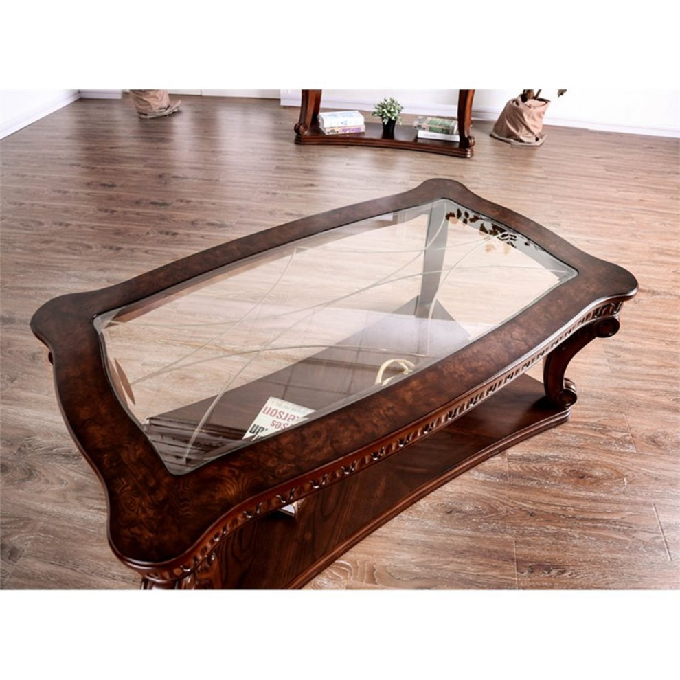 Bowery Hill Wood Open Shelf Coffee Table in Dark Oak   Traditional   Coffee Tables   by Homesquare  Houzz