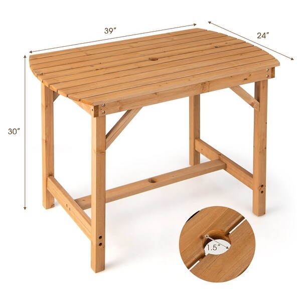 Costway Patio Outdoor Fir Wood Dining Table 1.5'' Umbrella Hole