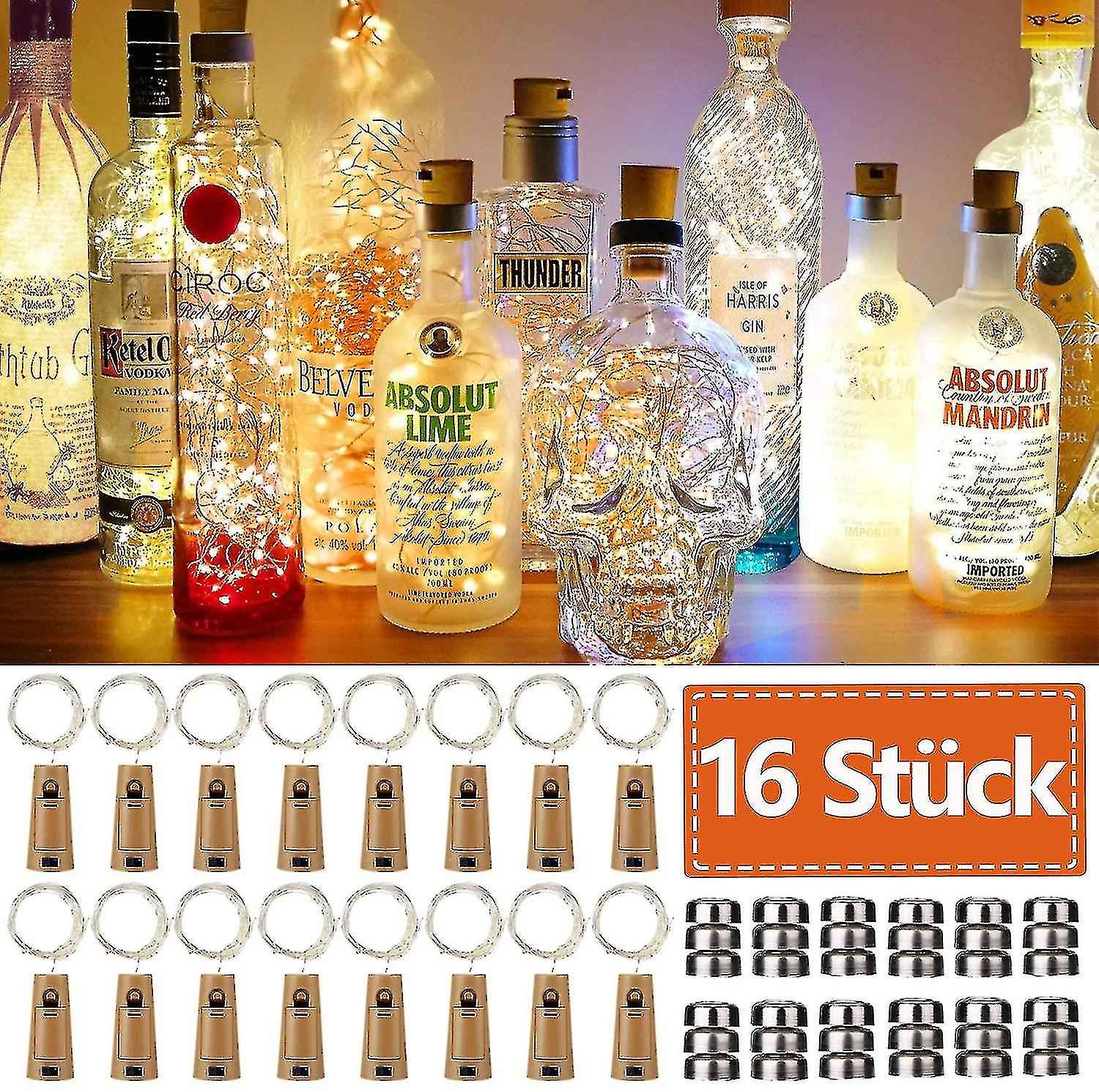 16 Pieces Bottle Light 20 Leds 2m Bottle Light Warm White Fairy Lights Cork Mood Lights Wine Bottle